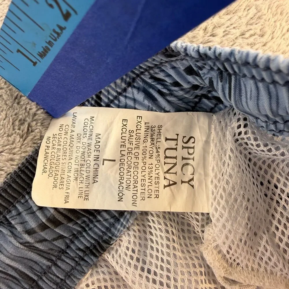 Spicy Tuna Swim Trunks Men's L Navy Gray Palm Print Board Shorts NWT Drawstring
